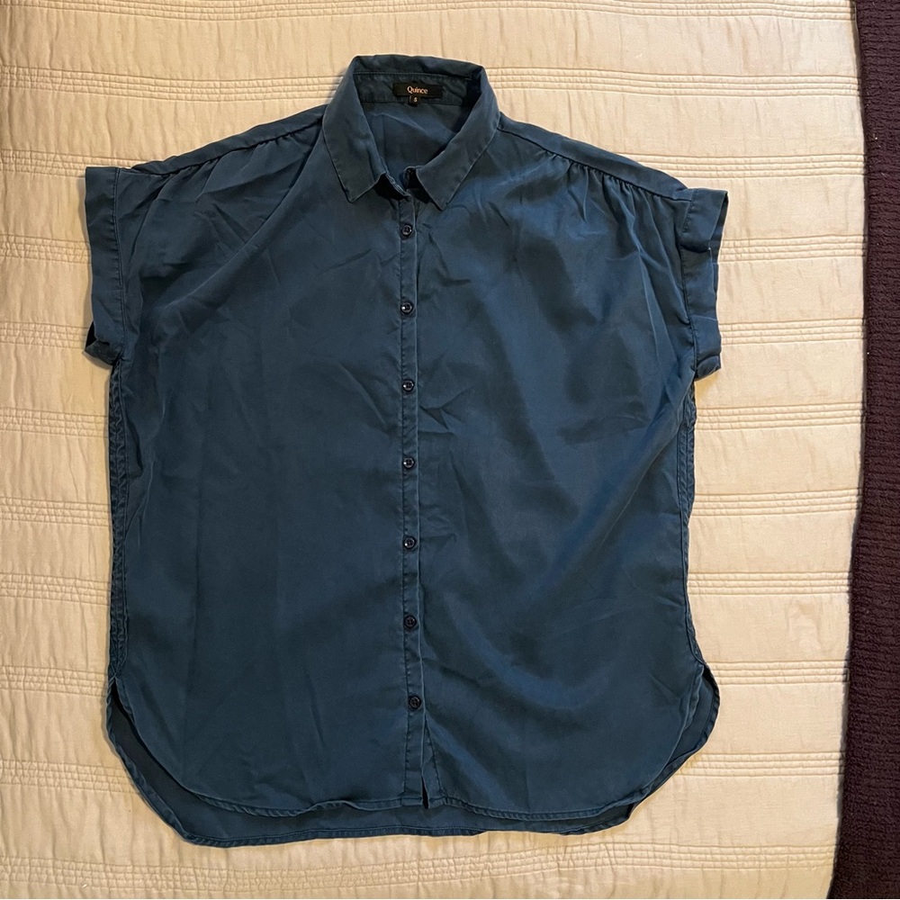 Quince Dark Blue Casual Button Down Shirt - Picture 3 of 5